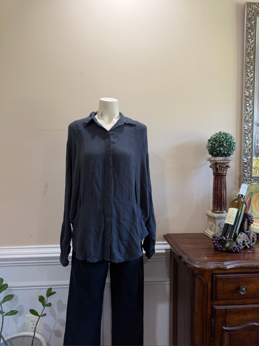 Free People Slate Dark Gray Casual Button-Down Shirt